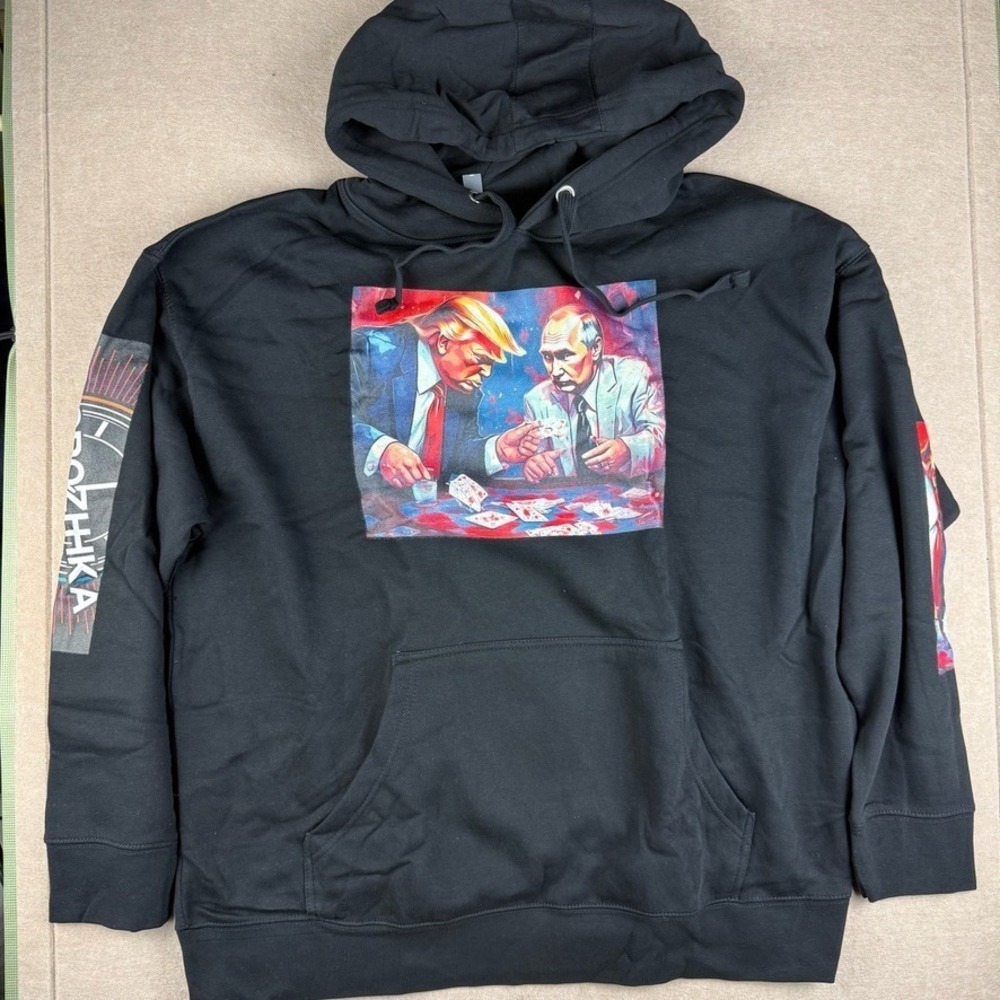 Political Graphic Hoodie Mens 2XL Black Statement Dorozhka Pullover Sweatshirt